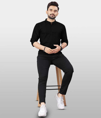 Vertali Industries Men Solid Straight Kurta(Black)