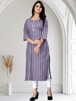 THE WOMEN DÉCOR Women Striped A-line Kurta(Purple)