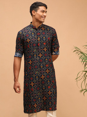 VASTRAMAY Men Printed A-line Kurta(Blue)