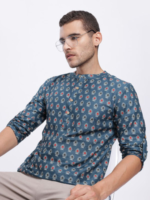 Anouk Rustic Men Printed Straight Kurta(Blue)