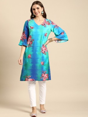 Sangria Women Printed Straight Kurta(Blue)