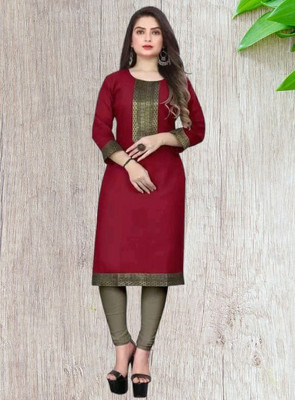 Retrox Women Printed Straight Kurta(Maroon)