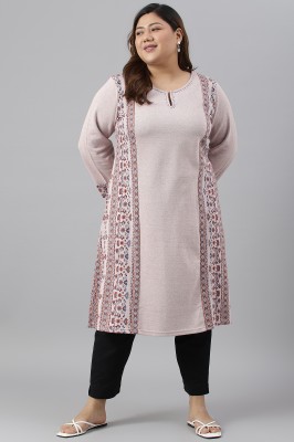 W Women Floral Print A-line Kurta(Pink)