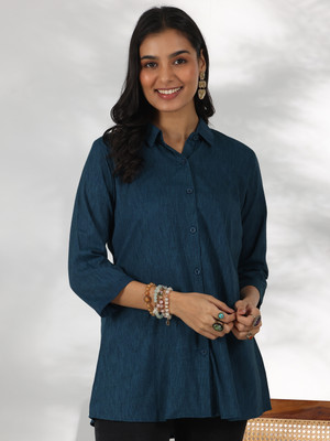 LIBAS Women Embroidered Straight Kurta(Blue)