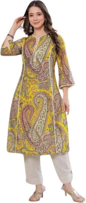 VanikaFashion Women Printed A-line Kurta(Yellow)