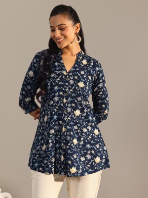 LIBAS Women Printed Straight Kurta(Blue)