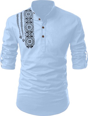 HOPEWEAR Men Printed Straight Kurta(Light Blue)