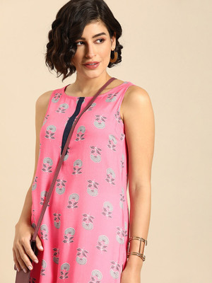 ANOUK Women Printed Straight Kurta(Pink)