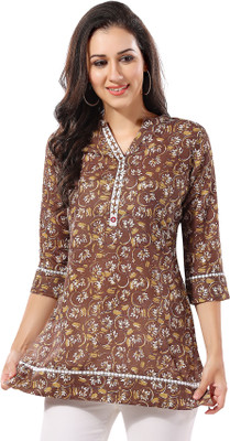 Divastri Women Printed Straight Kurta(Brown, Yellow, White)