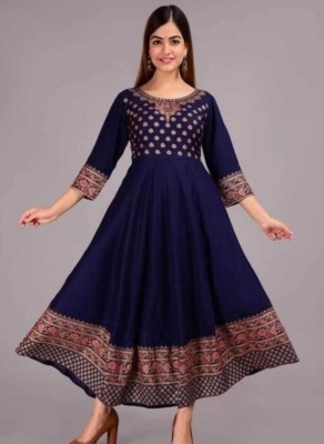 AF ASHA FABRICS Women Floral Print Anarkali Kurta(Blue)