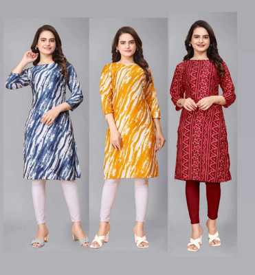 MUZZIXFASHION Women Printed Straight Kurta(Multicolor)