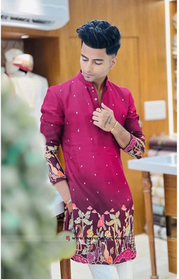 GRATITUDE ROCK Men Embroidered Straight Kurta(Multicolor)