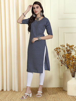 EthnicBasket Women Printed A-line Kurta(Blue)