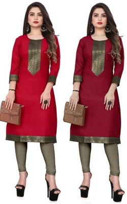 Maaa Meladi CreationS Women Solid Straight Kurta(Maroon, Red)