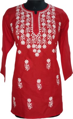 Nazaqat Women Embroidered Straight Kurta(Red)