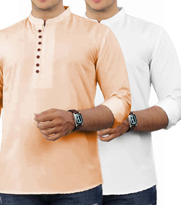 VIMASUTI Men Solid Straight Kurta(Orange)