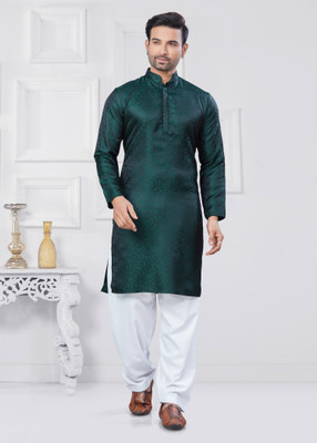 Svatantra Men Printed Straight Kurta(Green)