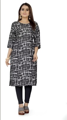 chukchuk Women Geometric Print A-line Kurta(Black)