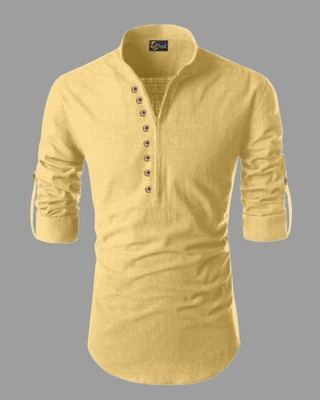 NIKOLA ENTERPRISES Men Printed Straight Kurta(Yellow)