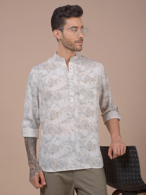 CRIMSOUNE CLUB Men Floral Print Straight Kurta(Grey)