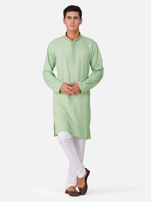 THE LITTLE BOY Men Embellished A-line Kurta(Light Green)