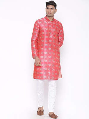 TISTABENE Men Printed Straight Kurta(Red)