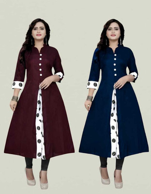 Virass Creation Women Solid, Printed A-line Kurta(Maroon, Blue)