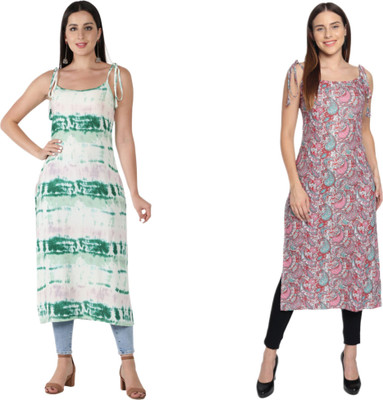 KAUTAQI Women Printed Straight Kurta(Multicolor)