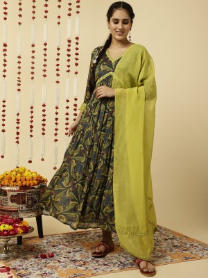 Jaipur Kurti Women Printed Flared Kurta(Green)