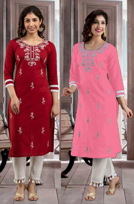 SISTO Women Embroidered Straight Kurta(Multicolor)
