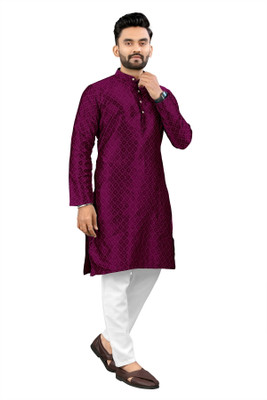 Shree Dutt Creation Men Self Design Straight Kurta(Purple)