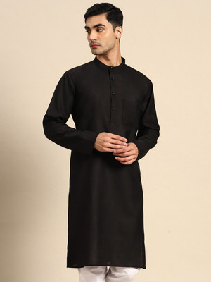 ANOUK Men Solid Straight Kurta(Black)