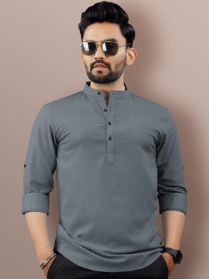 VeBNoR Men Self Design Straight Kurta(Grey)