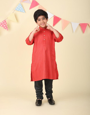 Fabindia Boys Solid A-line Kurta(Red)