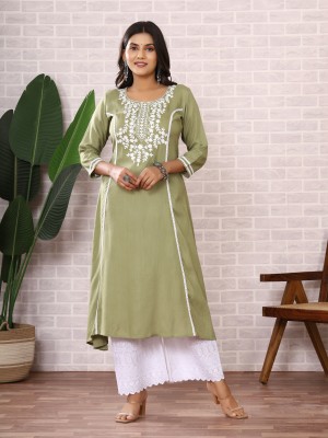 Safoora Creation Women Embroidered A-line Kurta(Light Green)