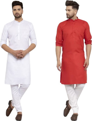 Nirvaan Men Solid Straight Kurta(Red, White)