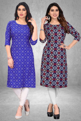 MARIDI FASHION Women Printed Straight Kurta(Blue)