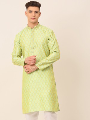 Jompers Men Embroidered Straight Kurta(Green)