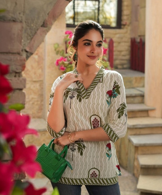 Mialo fashion Women Printed Straight Kurta(White)