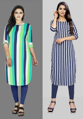 tanvi creation Women Printed Straight Kurta(Blue, Multicolor)