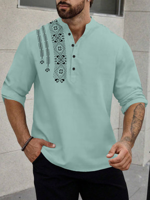 RADHE RADHE Men Printed Straight Kurta(Light Green)