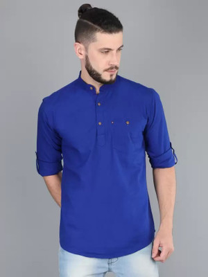 Tap in Men Solid Straight Kurta(Blue)