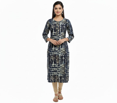 AR Vastraa Women Printed Straight Kurta(Dark Blue)