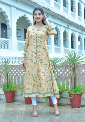 Yash Gallery Women Floral Print Anarkali Kurta(Brown)