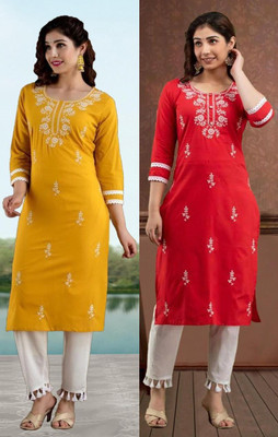 SISTO Women Chikan Embroidery Straight Kurta(Multicolor)
