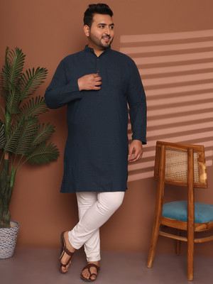 ED PLUS Men Solid Straight Kurta(Dark Blue)