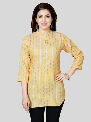 Saree Swarg Women Striped A-line Kurta(Yellow, White, Brown)