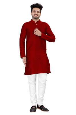 Shree Dutt Creation Men Solid Straight Kurta(Red)