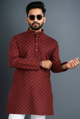 Z zedup Men Printed Straight Kurta(Maroon)