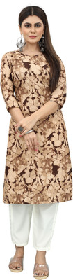 MDR FASHION Women Printed A-line Kurta(Beige, Brown)